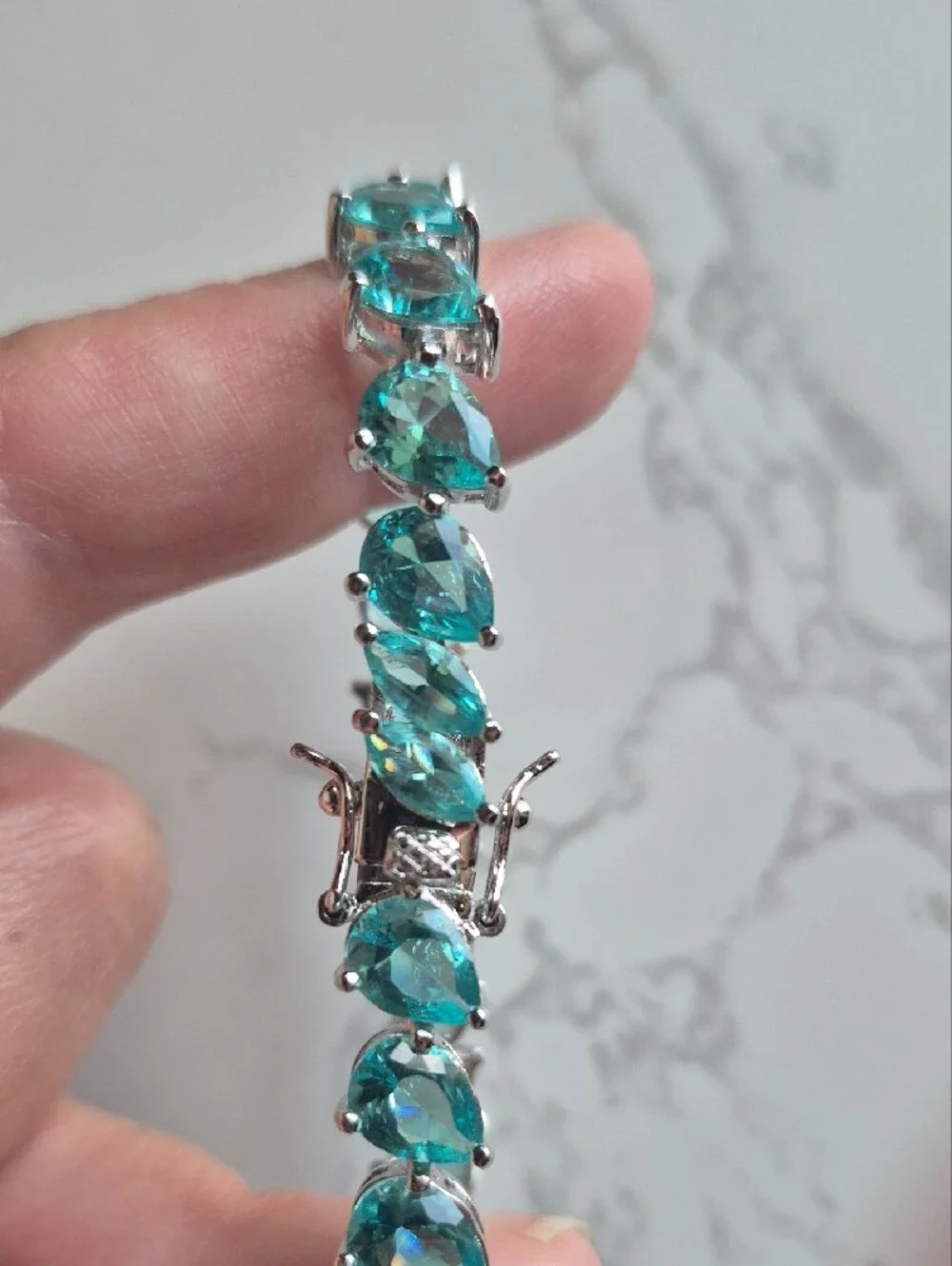 925 Sterling Silver Bright Aqua Tennis Bracelet